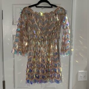 Iridescent off the shoulder romper